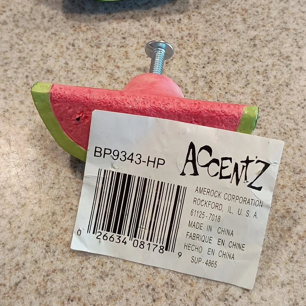 6 Watermelon Slice Cabinet Knob — Red and Green Decorative Drawer Pull NWOT